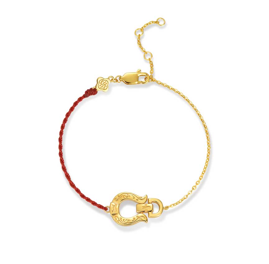 驮金红绳马蹄铁手链