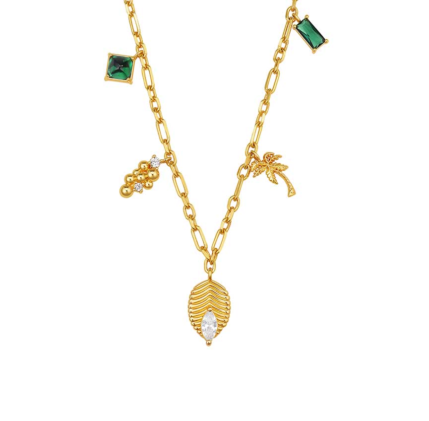 rainforest系列金色锆石叶片项链