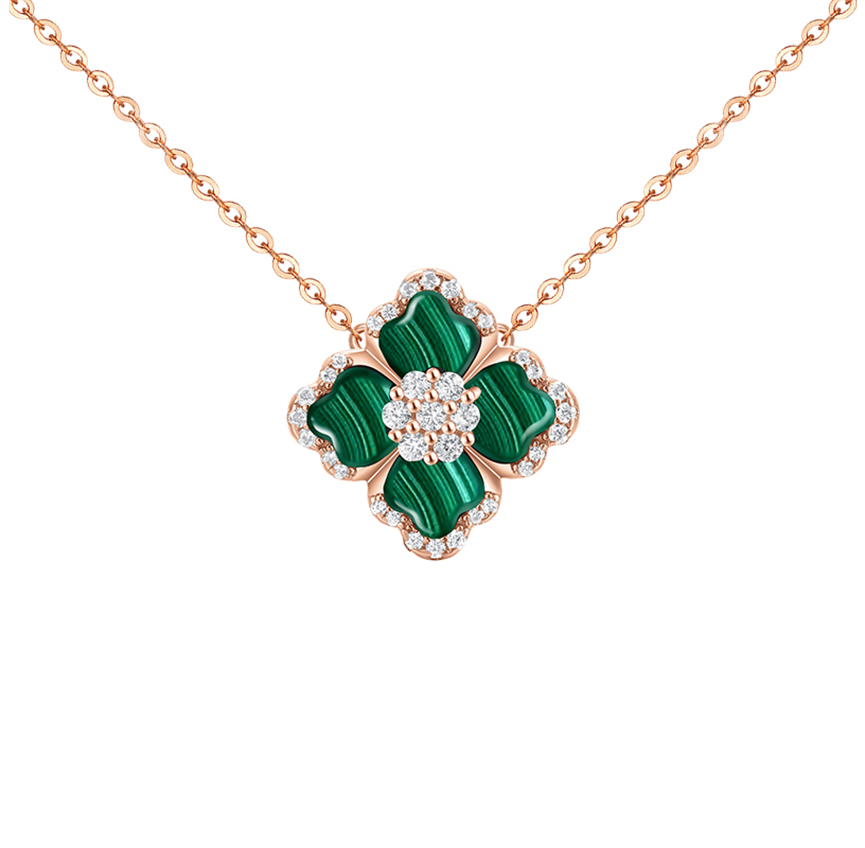 莲花系列绿色孔雀石项链（玫瑰金色）