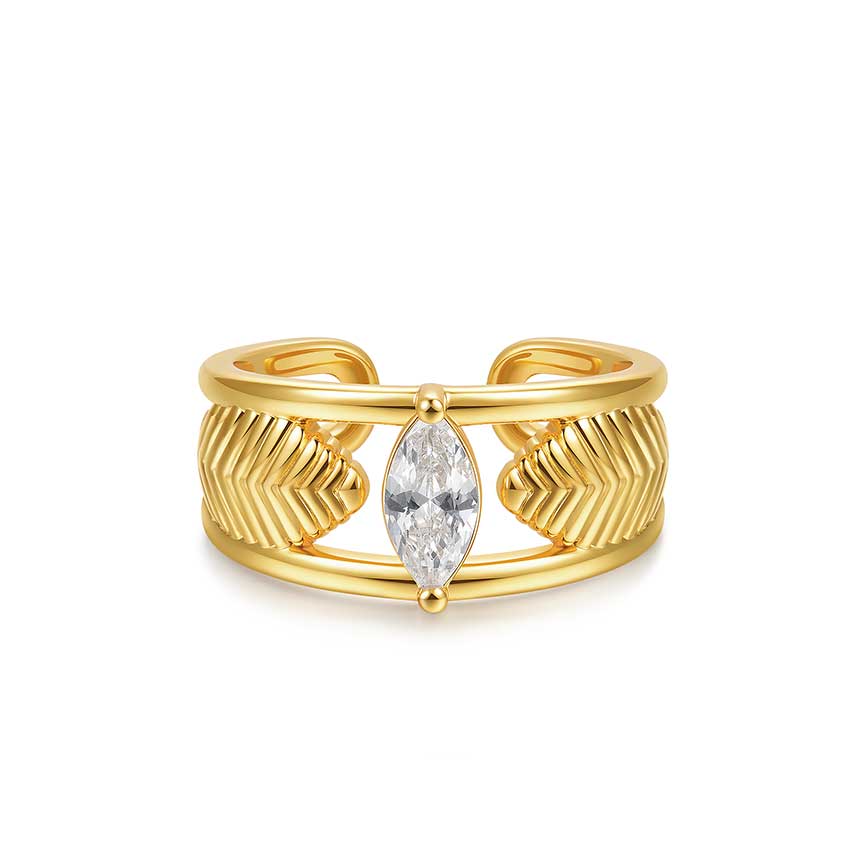 rainforest系列金色锆石叶片开口戒指