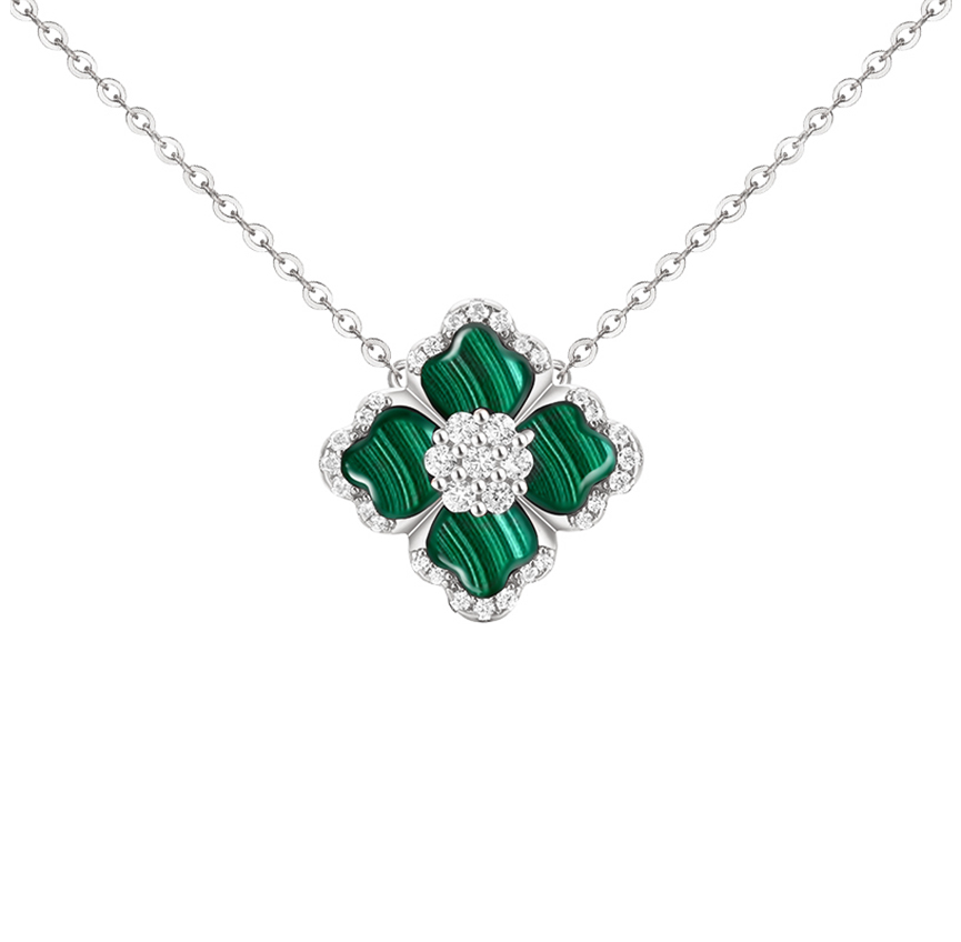 莲花系列绿色孔雀石项链（白色）