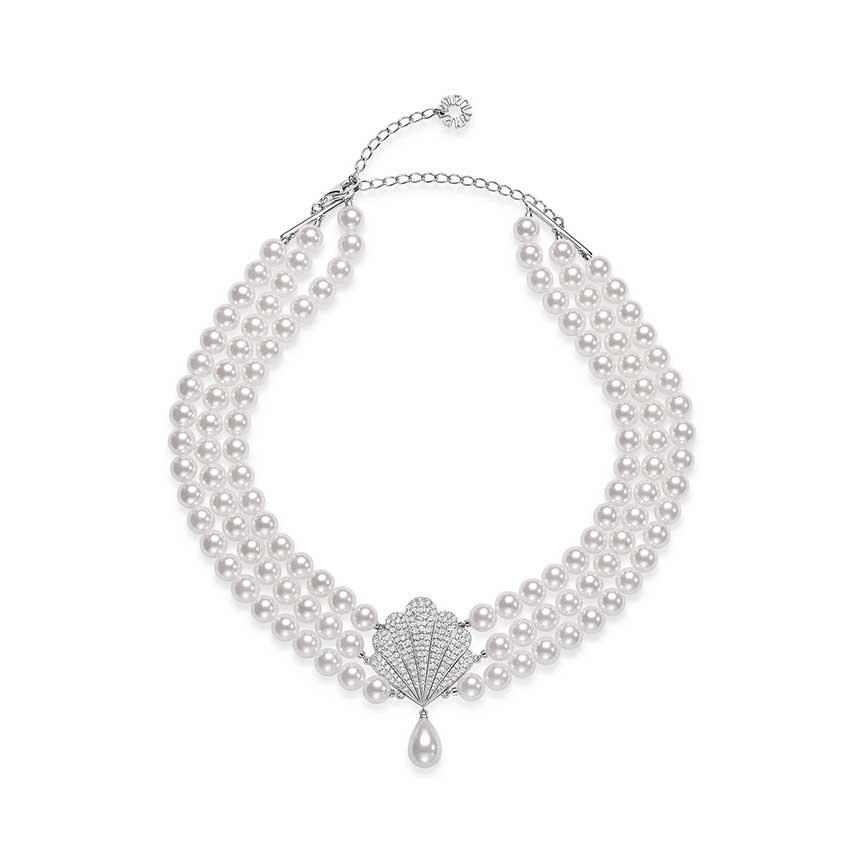 Marina bay系列白色锆石贝壳排钻项链