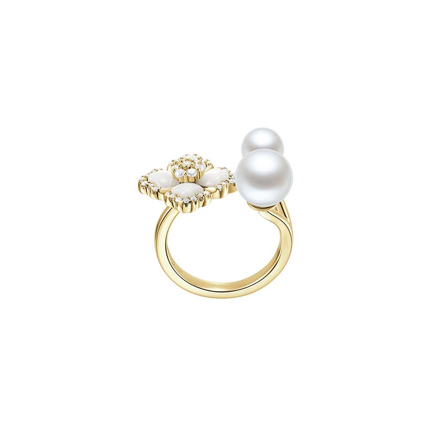 莲花系列白贝母开口戒指（黄金色）