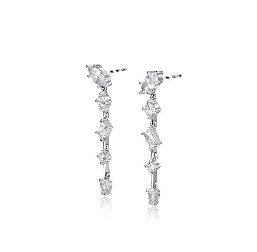 Stack系列不规则锆石流苏耳环白金色