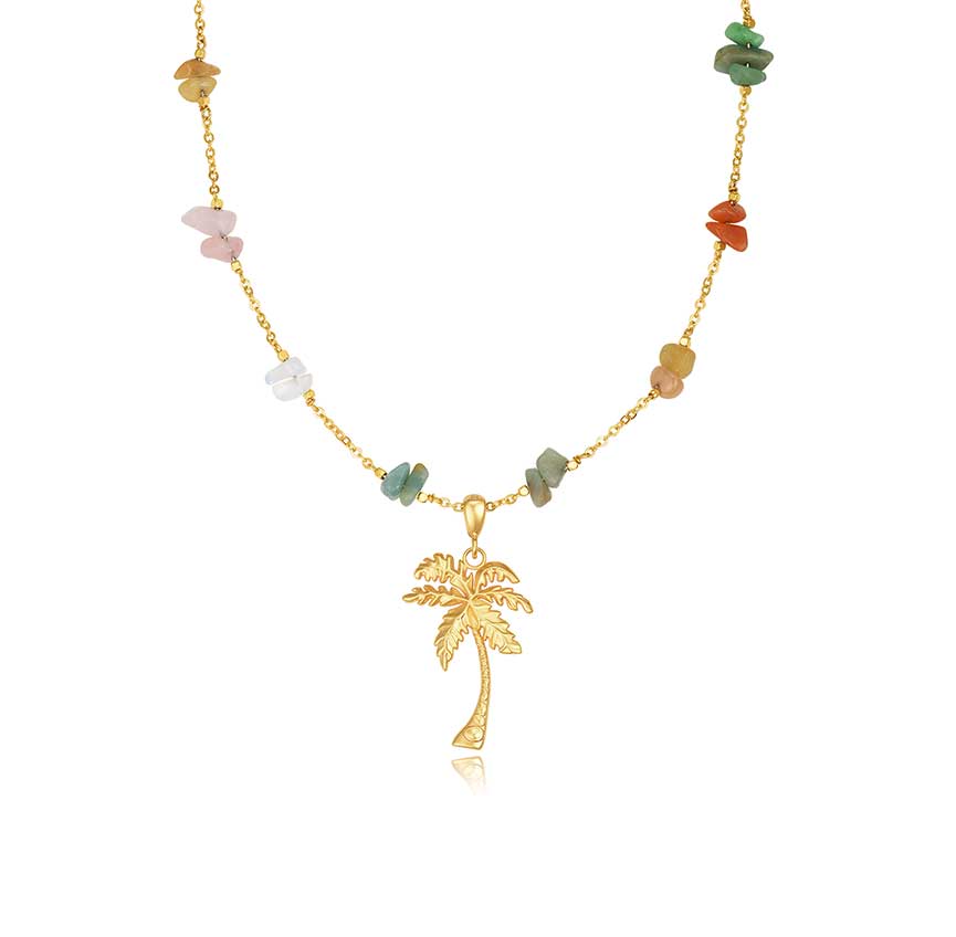 rainforest系列金色天然石棕榈树长项链