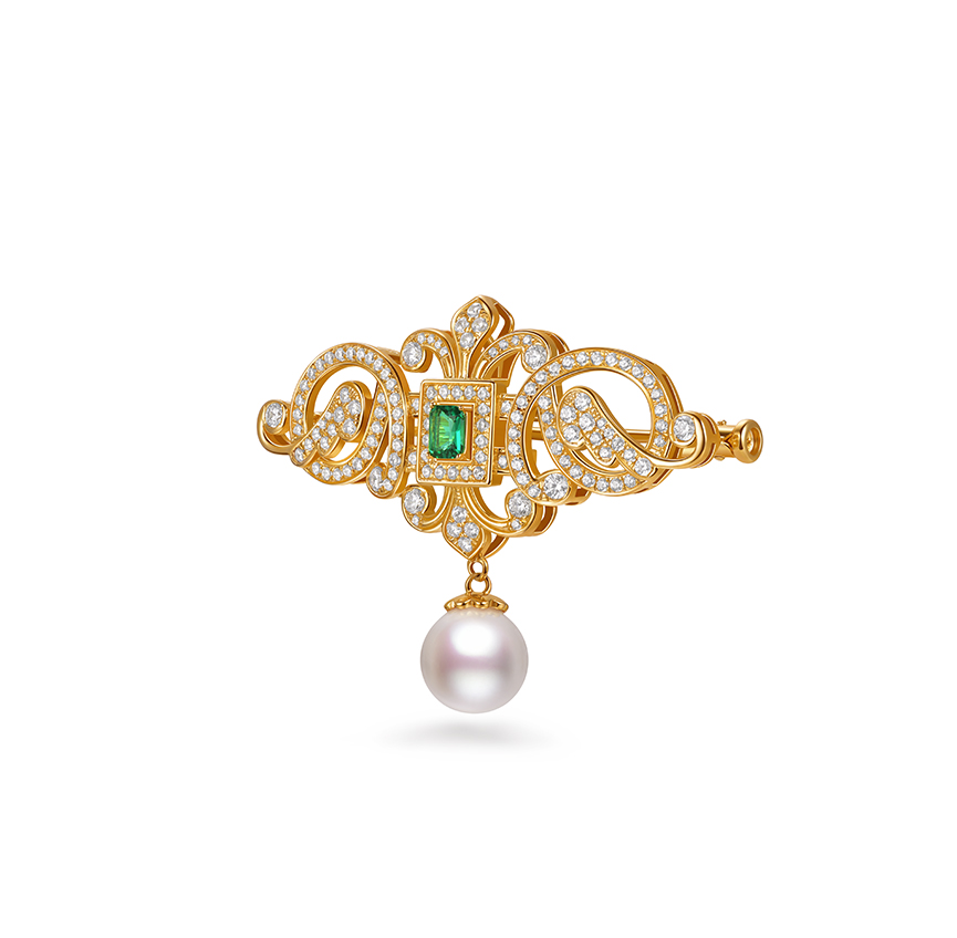 博物馆系列珍珠胸针银材质黄金色（绿色）
