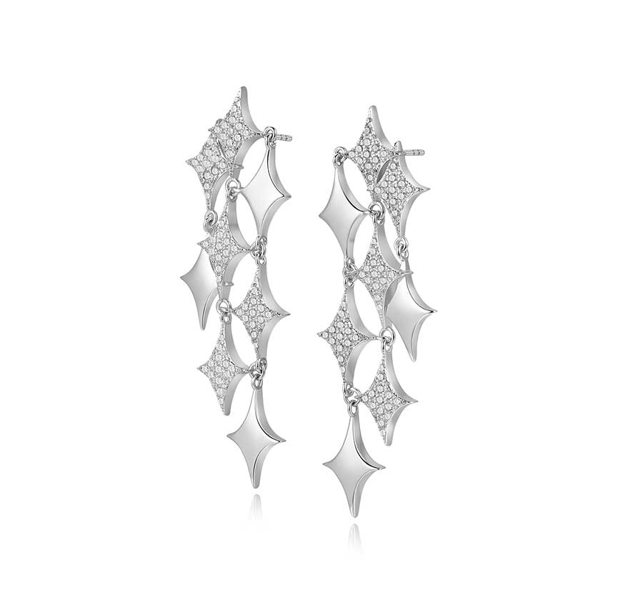 Bless Stellaris星信系列满钻白金色长耳饰