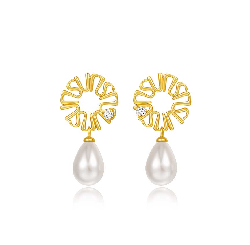 曜系列水滴珍珠18k金色耳饰