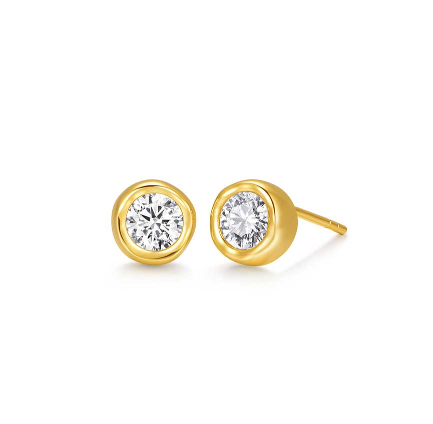 曜系列18k金色包镶耳钉