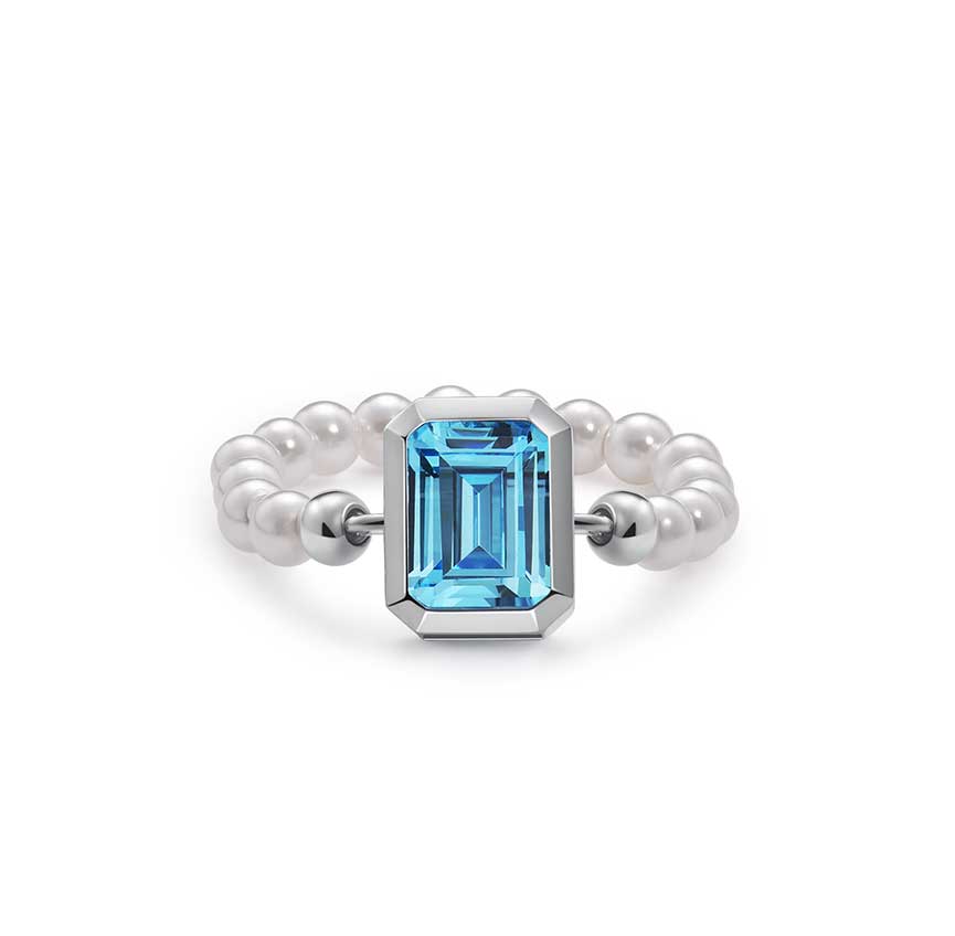 Marina bay系列蓝色锆石珍珠软戒