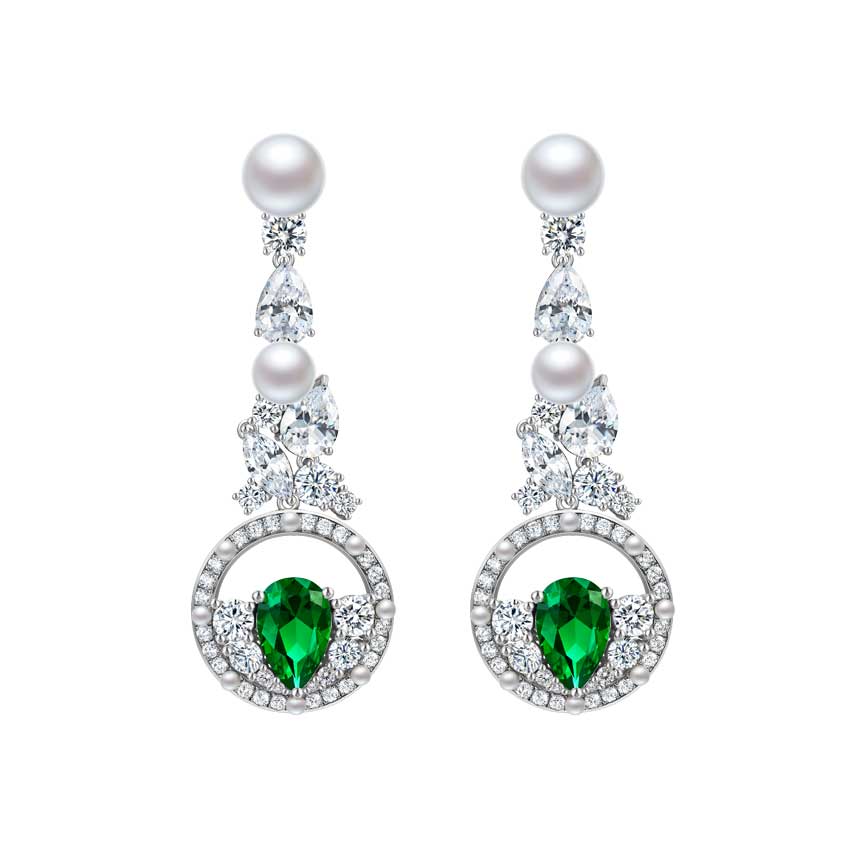 博物馆系列珍珠耳饰白金色（绿色）
