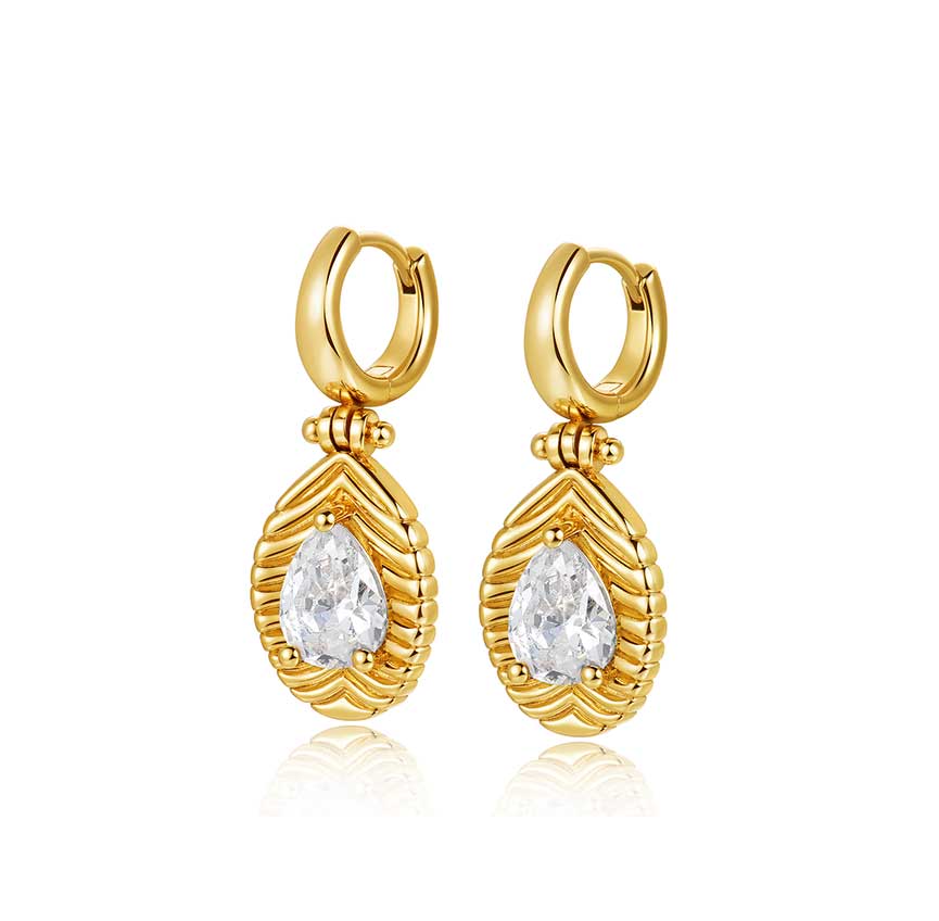 rainforest系列金色水滴锆石叶片耳饰