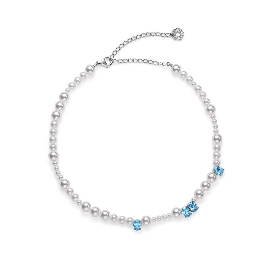 Marina bay系列不对称蓝色锆石珍珠项链