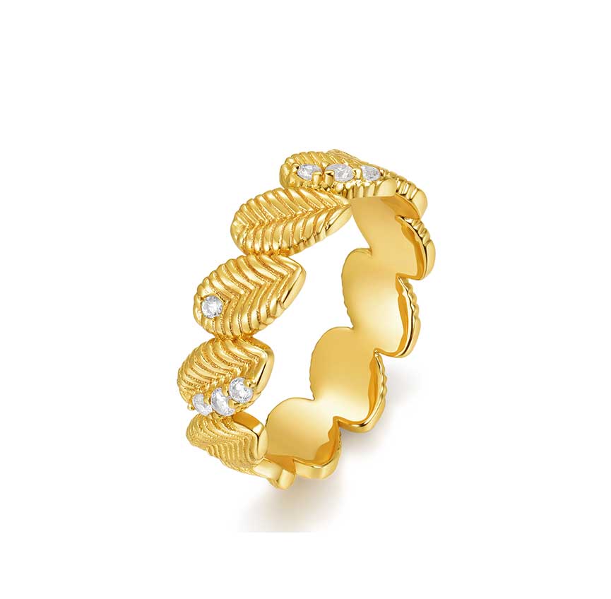 rainforest系列金色锆石叶片戒指