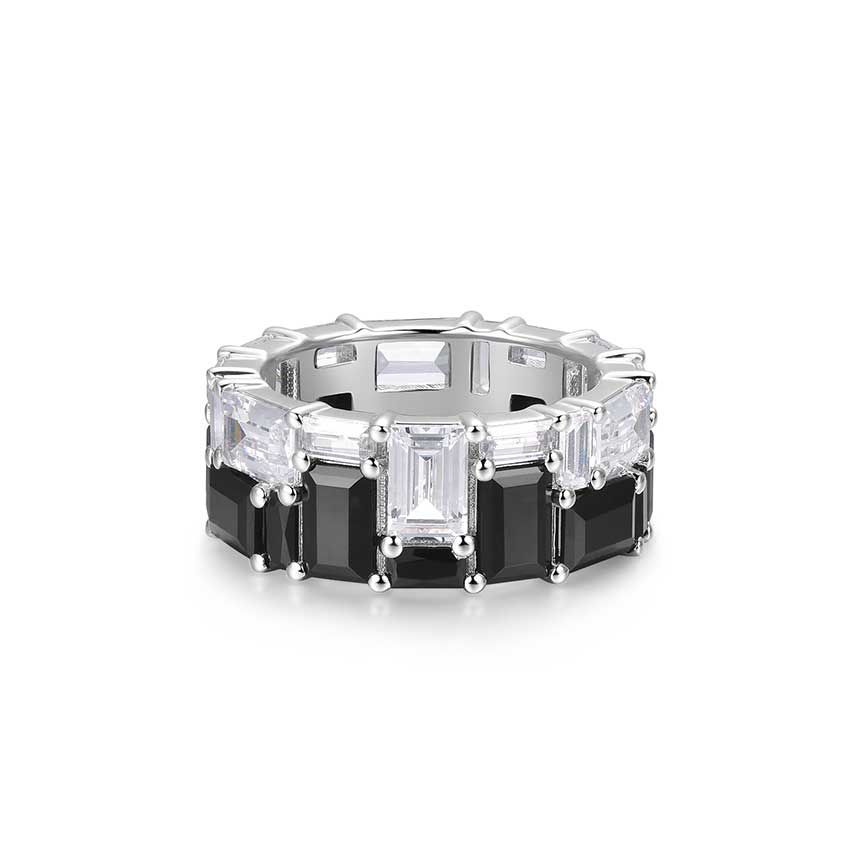 Stack系列黑白拼接锆石宽戒