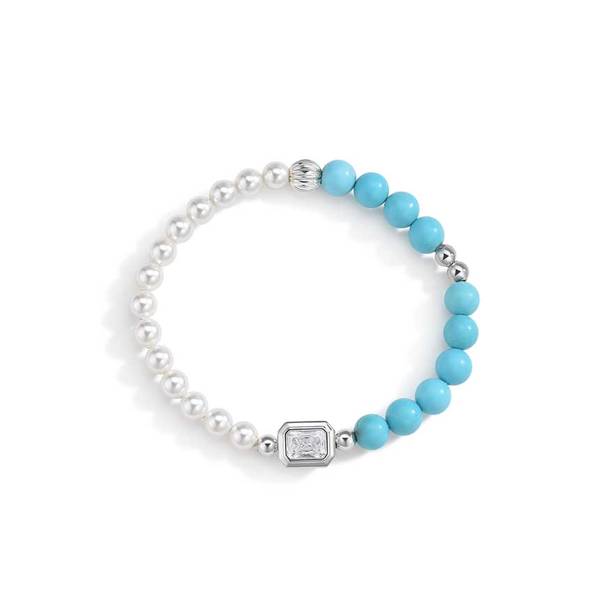 绿松石水晶珍珠白金色手串