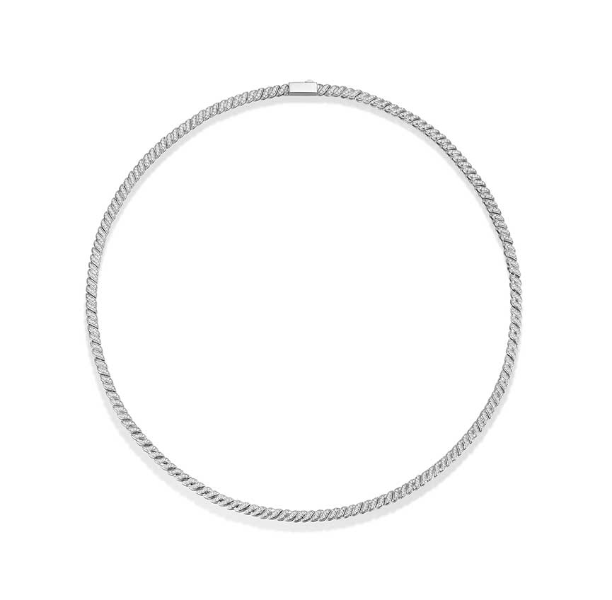 Stack系列麻花铰链花纹锆石银色项链