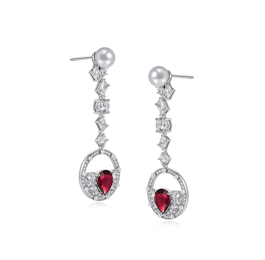 博物馆系列耳饰白金色（红色）