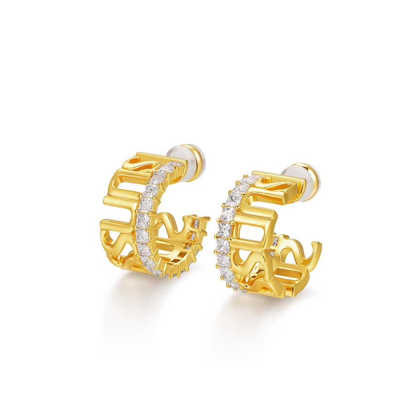 曜系列公主方18k金色耳饰