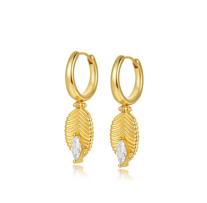 rainforest系列金色马眼锆石叶片耳饰