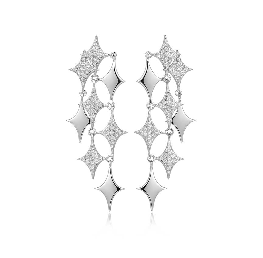 Bless Stellaris星信系列满钻白金色长耳饰