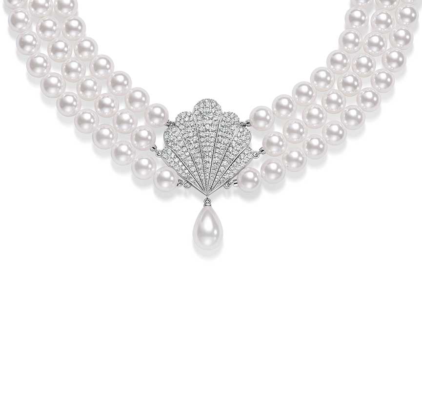 Marina bay系列白色锆石贝壳排钻项链