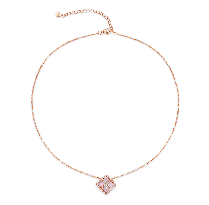 莲花系列粉贝母玫瑰金色项链