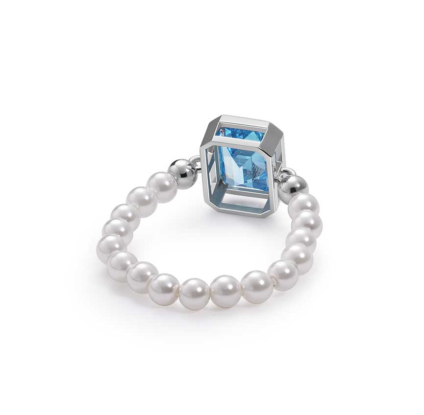 Marina bay系列蓝色锆石珍珠软戒