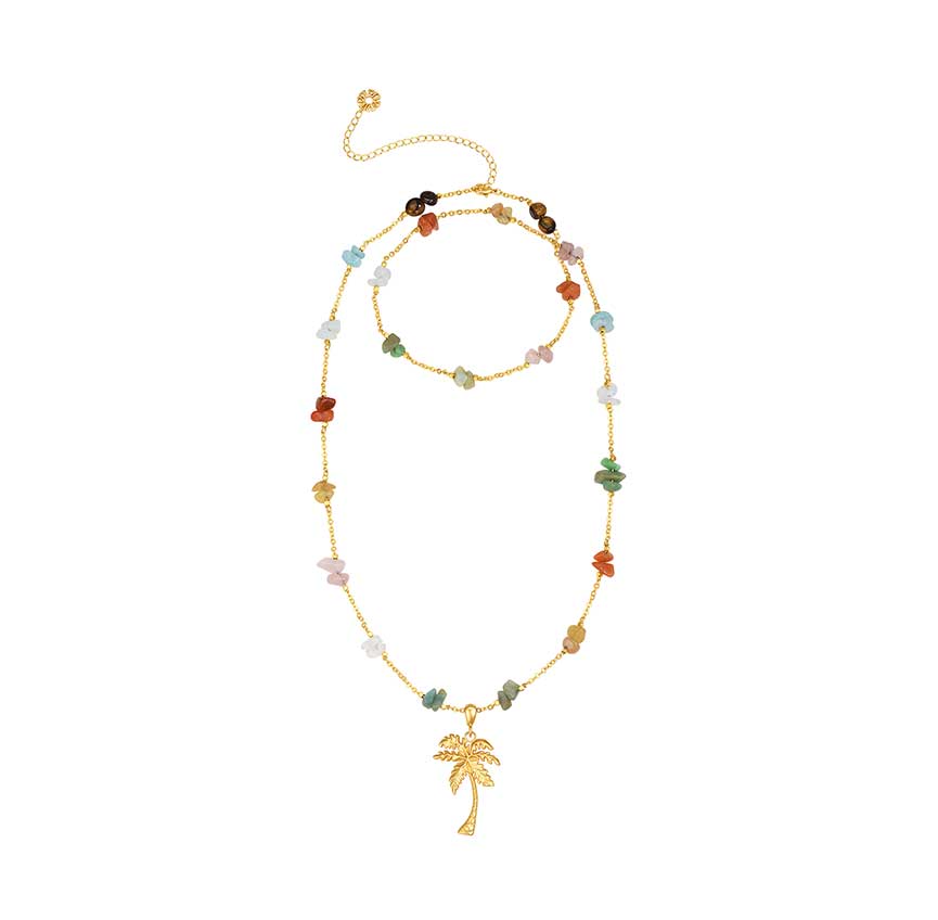 rainforest系列金色天然石棕榈树长项链