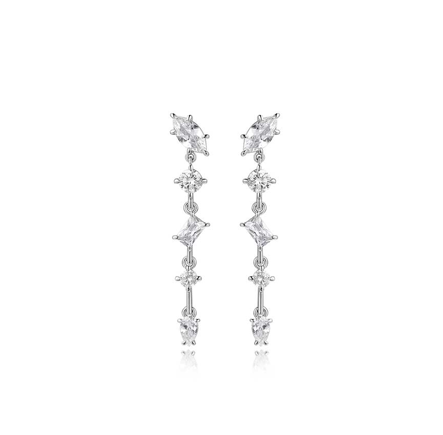 Stack系列不规则锆石流苏耳环白金色