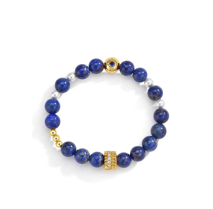 青金石珍珠18k金色手串