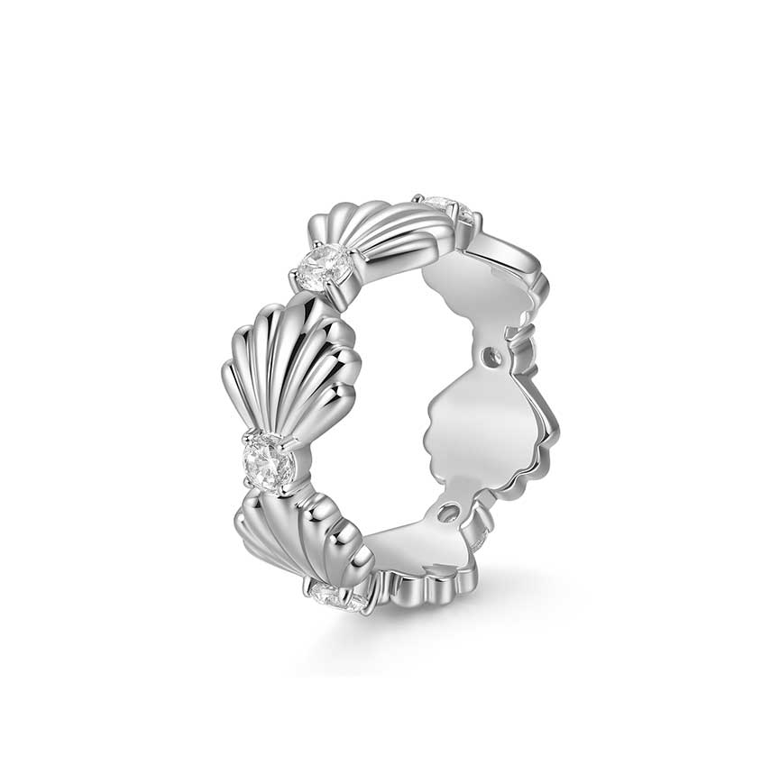 Marina bay系列白色锆石贝壳排钻戒指