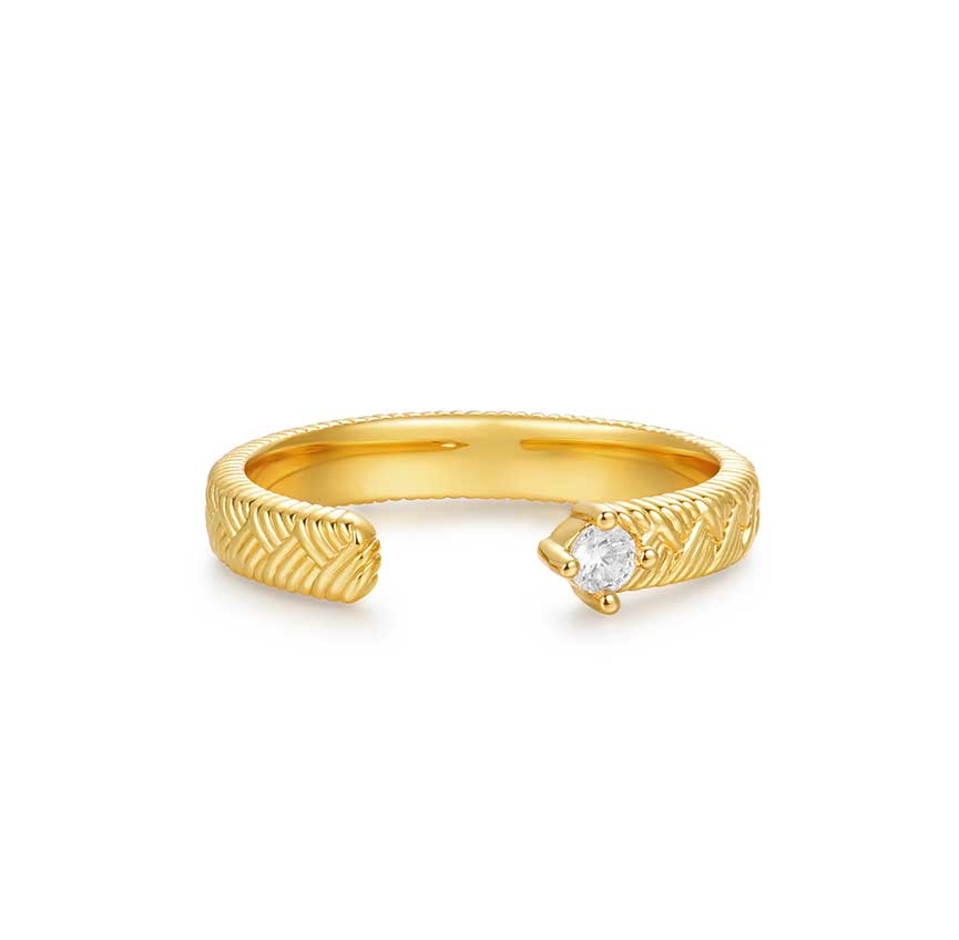 rainforest系列金色锆石编织开口戒指