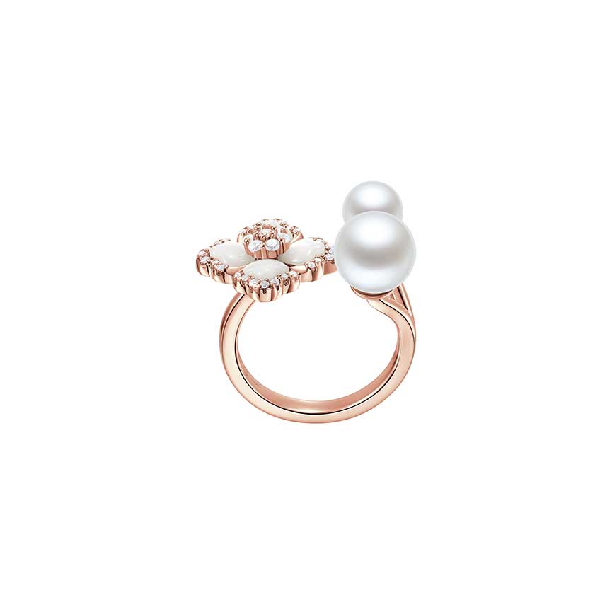 莲花系列白贝母开口戒指（玫瑰金色）