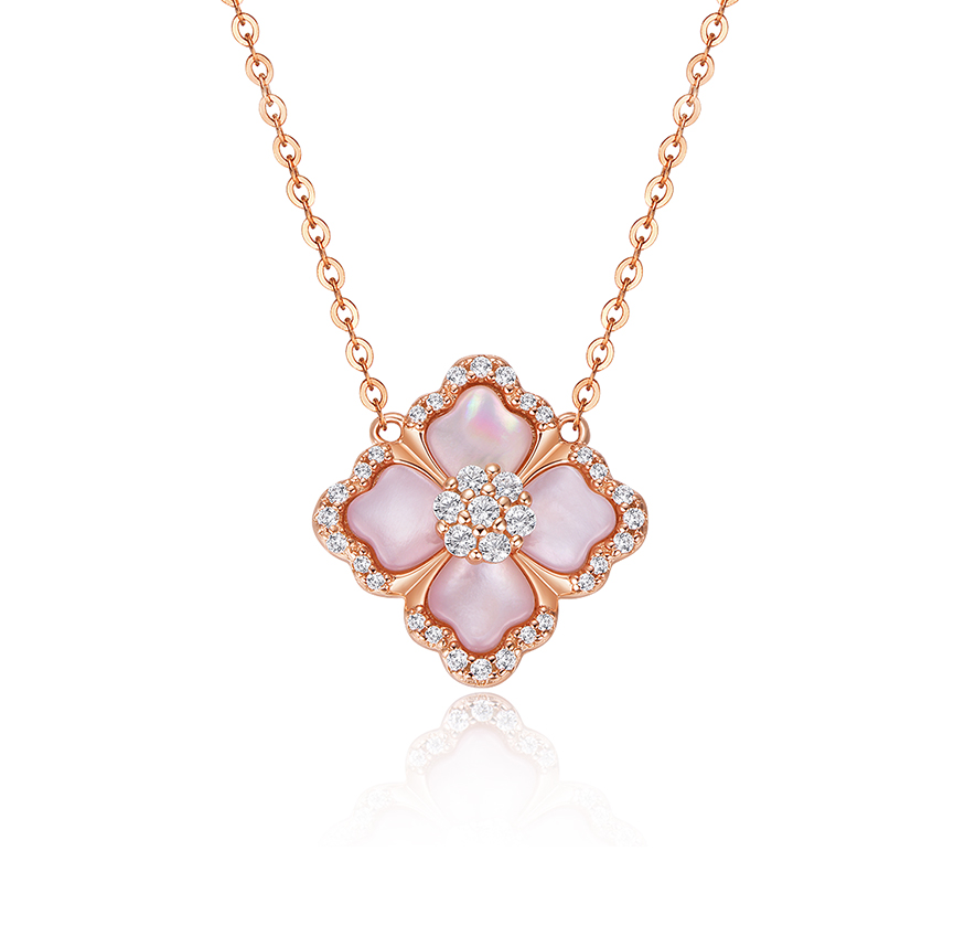 莲花系列粉贝母玫瑰金色项链