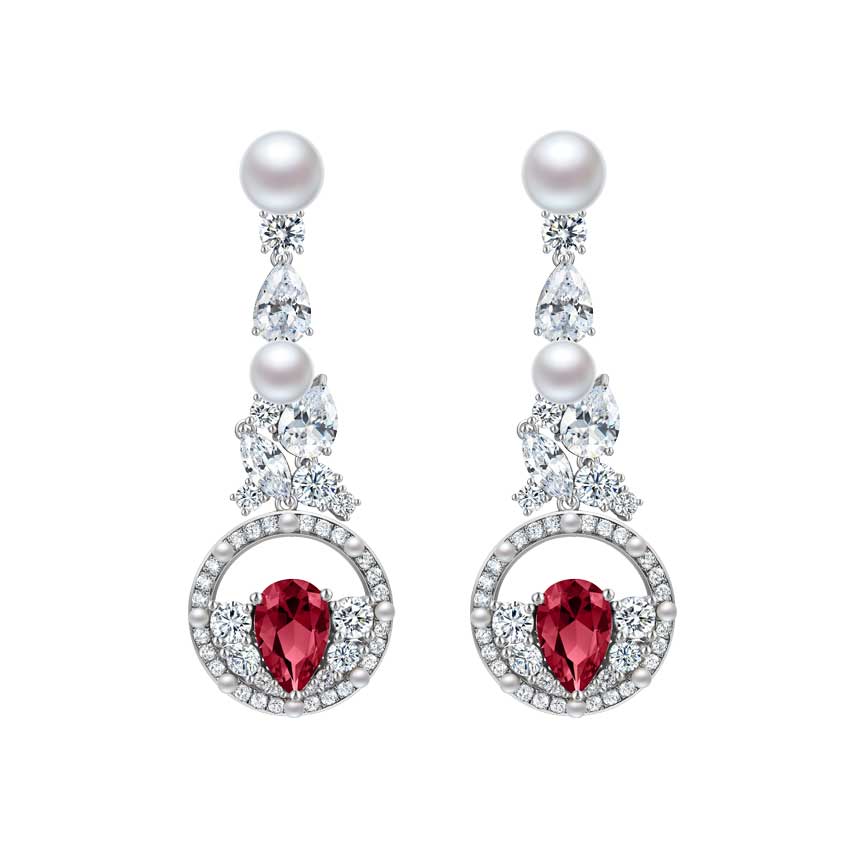 博物馆系列珍珠耳饰白金色（红色）