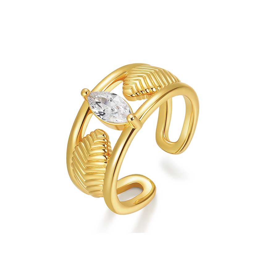 rainforest系列金色锆石叶片开口戒指