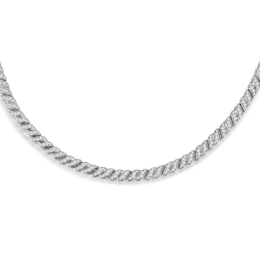 Stack系列麻花铰链花纹锆石银色项链