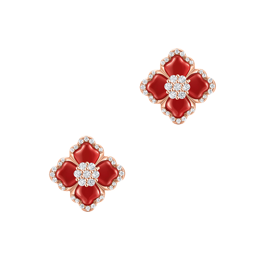 莲花系列红玛瑙耳钉