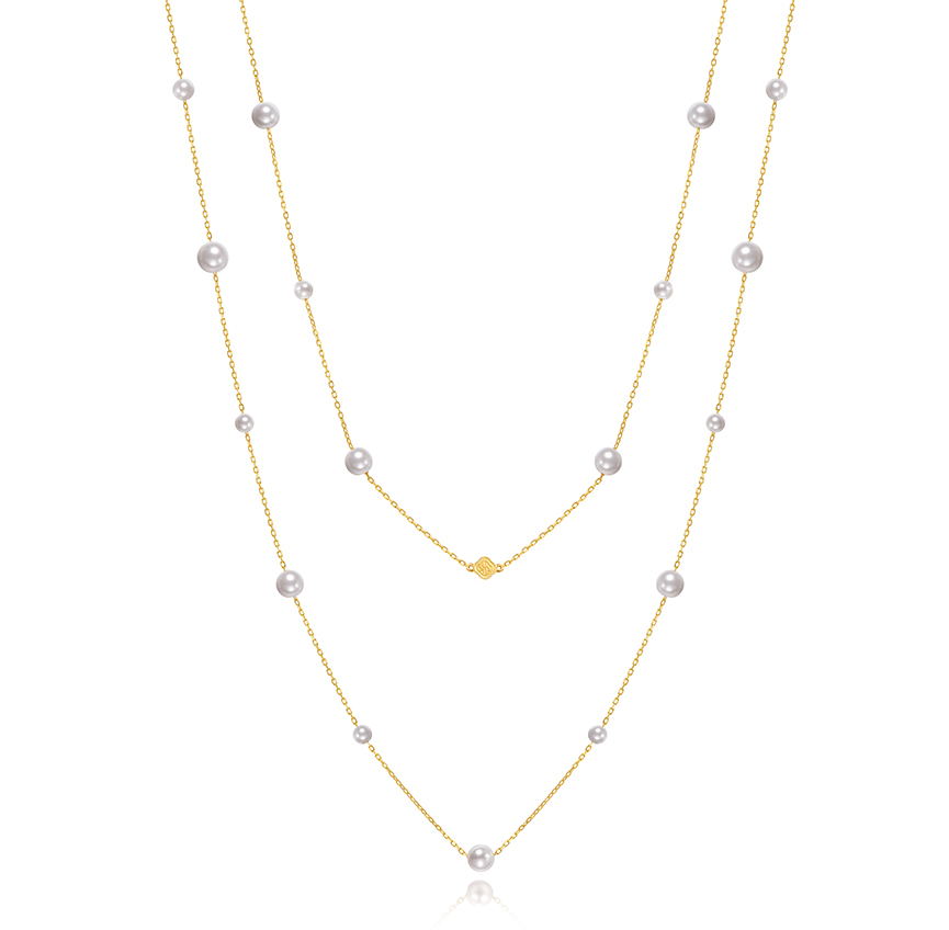 优雅系列满天星河多戴珍珠黄金色项链