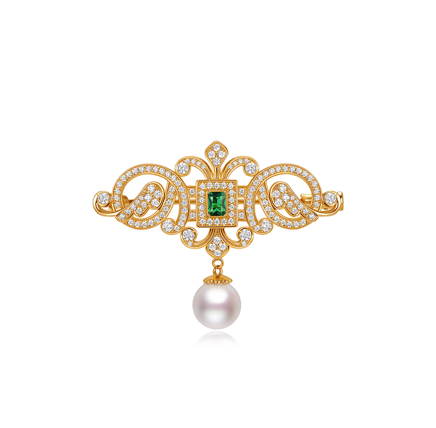 博物馆系列珍珠胸针银材质黄金色（绿色）